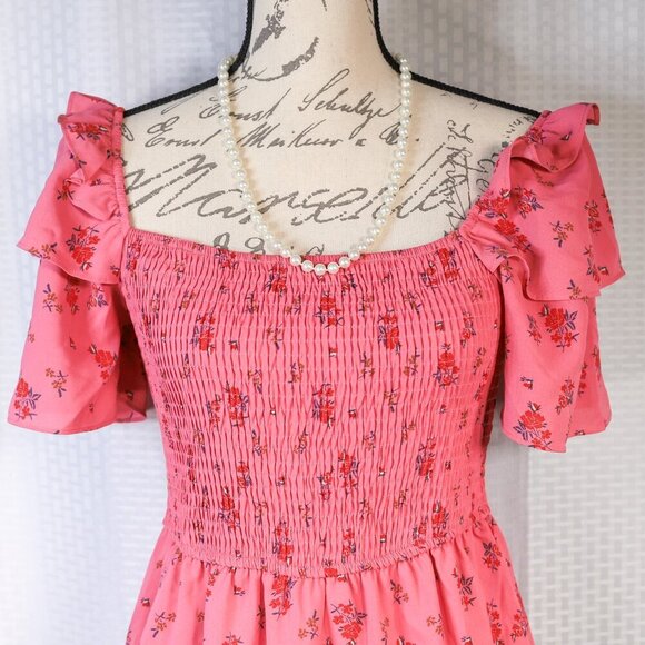 Byinns size M raspberry color floral ruched bodice flutter sleeve dress - NWT - Picture 3 of 16
